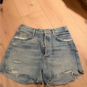 Agolde Light Wash Distressed Denim Cutoff Shorts